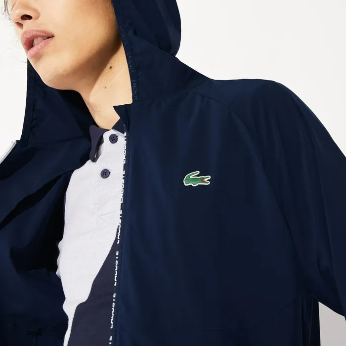 Jackets and Coats Lacoste Mens SPORT WaterResistant Foldable UltraLight Zip Golf Jacket Navy BlueRed Popular