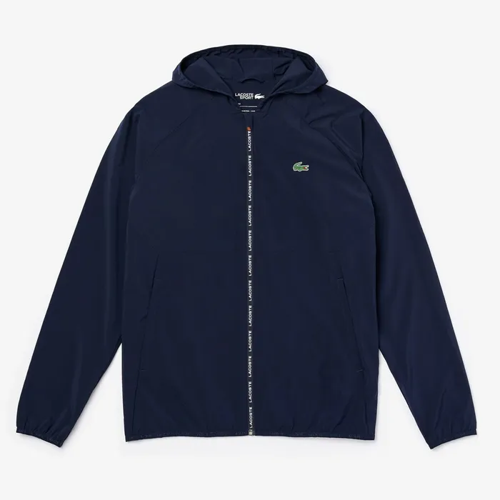 Jackets and Coats Lacoste Mens SPORT WaterResistant Foldable UltraLight Zip Golf Jacket Navy BlueRed Popular