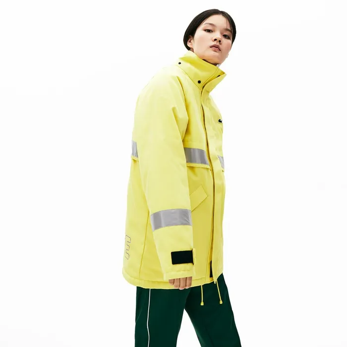 Jackets and Coats Lacoste Mens Unisex LIVE ReflectiveStripe Canvas Parka Yellow For Sale Online