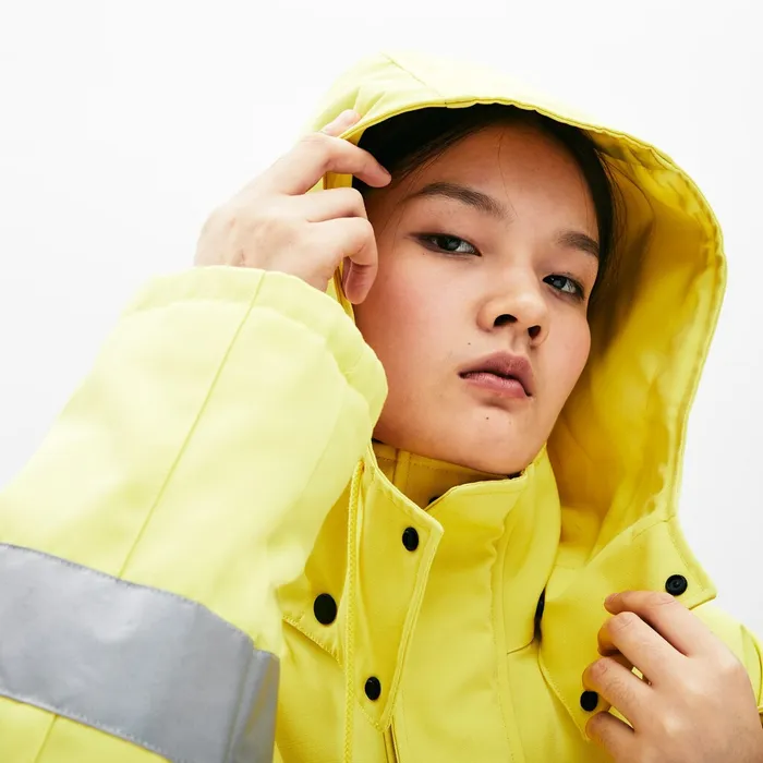 Jackets and Coats Lacoste Mens Unisex LIVE ReflectiveStripe Canvas Parka Yellow For Sale Online