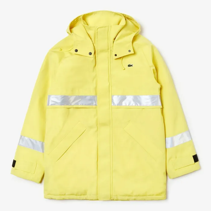 Jackets and Coats Lacoste Mens Unisex LIVE ReflectiveStripe Canvas Parka Yellow For Sale Online