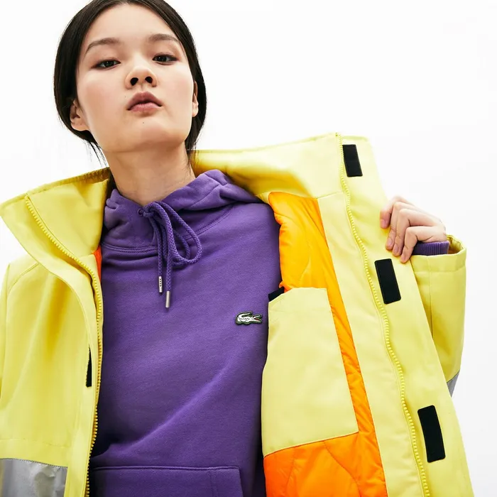 Jackets and Coats Lacoste Mens Unisex LIVE ReflectiveStripe Canvas Parka Yellow For Sale Online