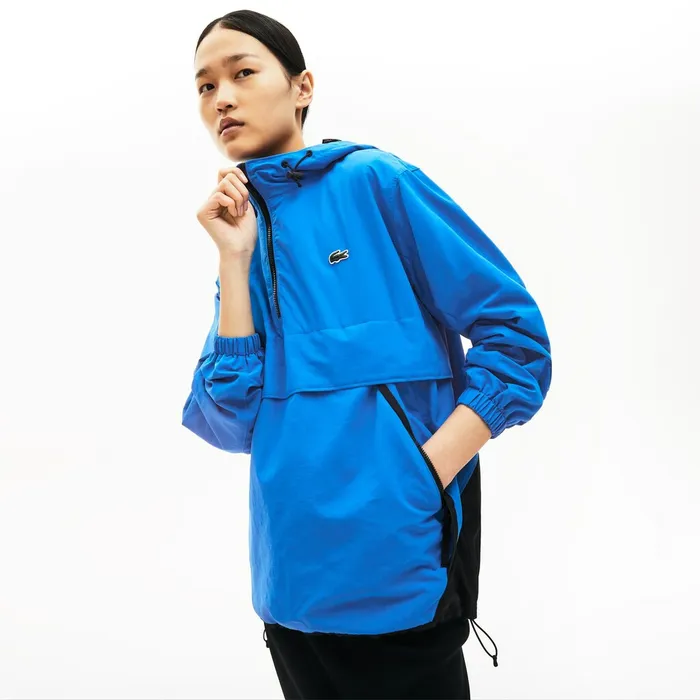 Jackets and Coats Lacoste Mens Unisex LIVE Water Resistant Pullover Windbreaker BlueBlack For Sale
