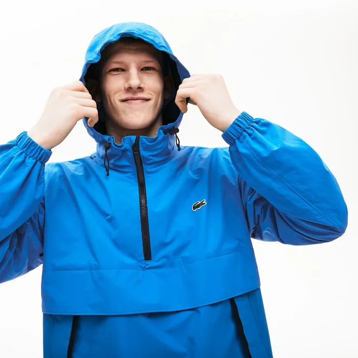 Jackets and Coats Lacoste Mens Unisex LIVE Water Resistant Pullover Windbreaker BlueBlack For Sale