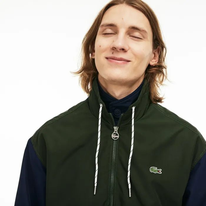 Jackets and Coats Lacoste Mens WaterResistant FullZip Jacket WhiteKhaki GreenNavy Blue Shop Online