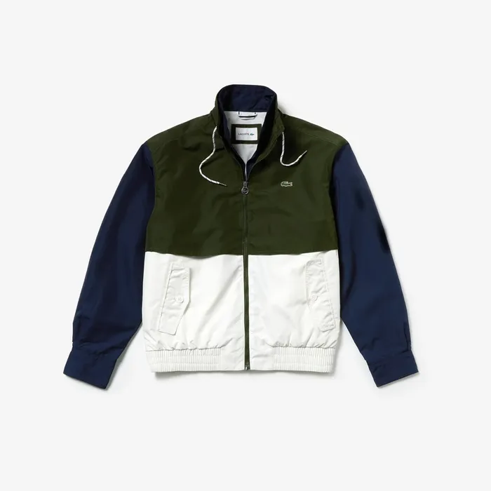 Jackets and Coats Lacoste Mens WaterResistant FullZip Jacket WhiteKhaki GreenNavy Blue Shop Online