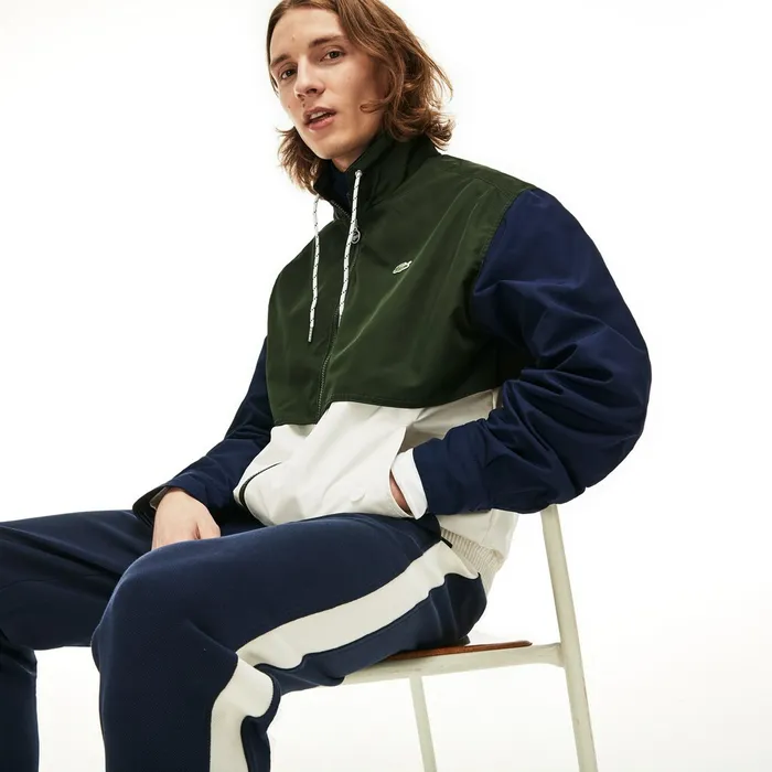 Jackets and Coats Lacoste Mens WaterResistant FullZip Jacket WhiteKhaki GreenNavy Blue Shop Online