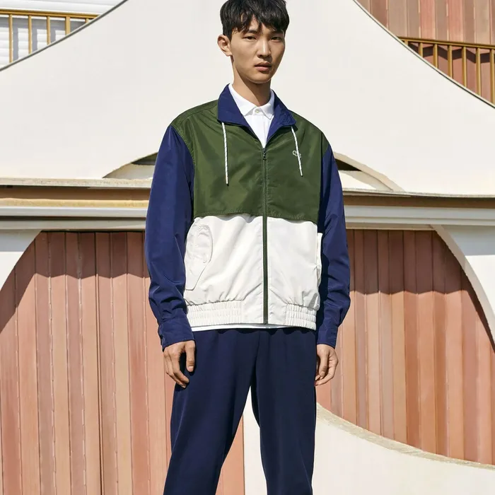 Jackets and Coats Lacoste Mens WaterResistant FullZip Jacket WhiteKhaki GreenNavy Blue Shop Online
