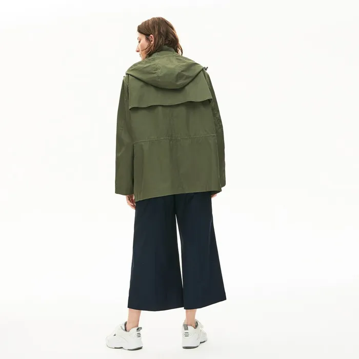 Jackets and Coats Lacoste Womens Flared WaterResistant Parka Khaki Green Shop