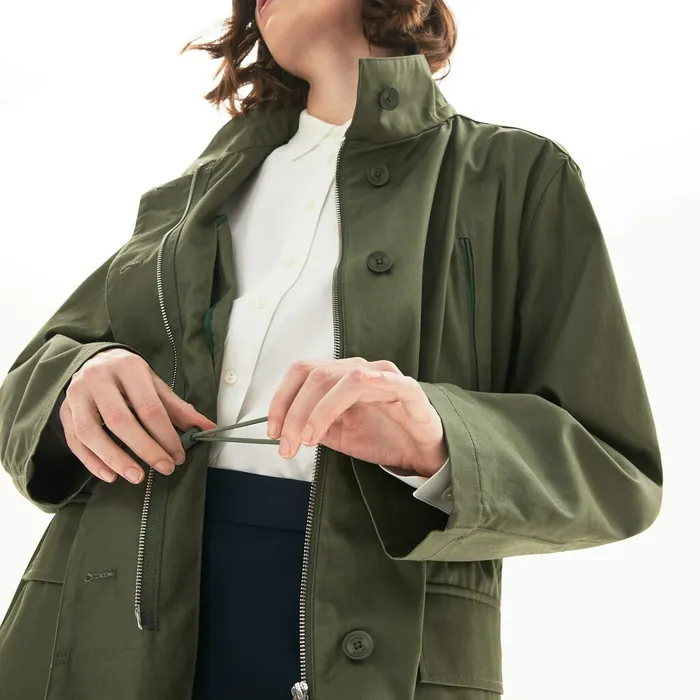 Jackets and Coats Lacoste Womens Flared WaterResistant Parka Khaki Green Shop