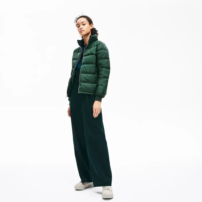 Jackets and Coats Lacoste Womens Reversible ColorBlocked WaterResistant Quilted Jacket GreenNavy BlueBordeaux Store