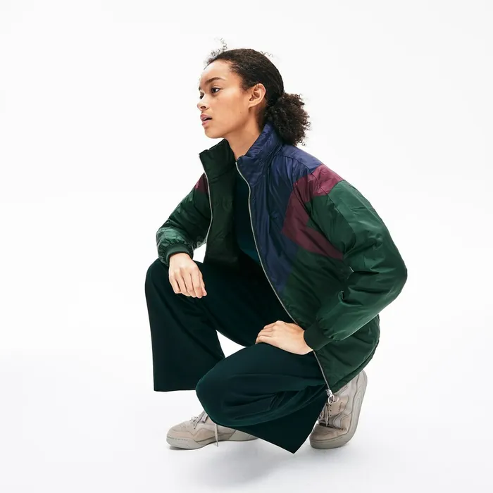 Jackets and Coats Lacoste Womens Reversible ColorBlocked WaterResistant Quilted Jacket GreenNavy BlueBordeaux Store