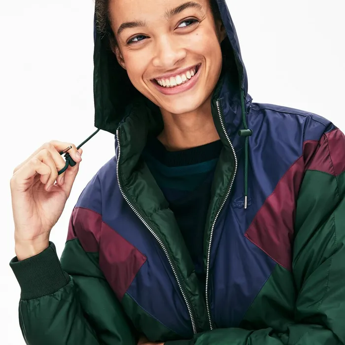 Jackets and Coats Lacoste Womens Reversible ColorBlocked WaterResistant Quilted Jacket GreenNavy BlueBordeaux Store