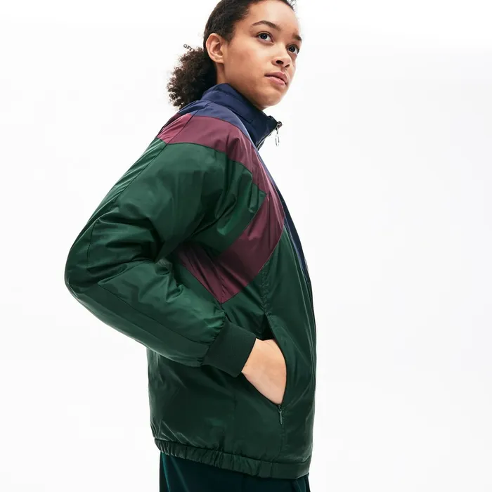 Jackets and Coats Lacoste Womens Reversible ColorBlocked WaterResistant Quilted Jacket GreenNavy BlueBordeaux Store