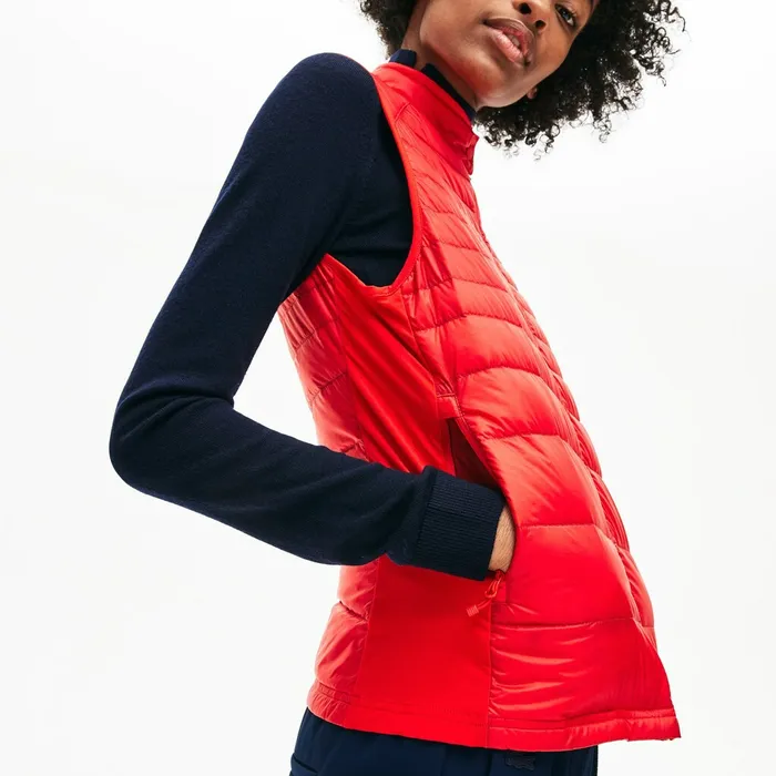 Jackets and Coats Lacoste Womens SPORT WaterResistant Quilted Technical Golf Vest RedNavy Blue Gift for Friend
