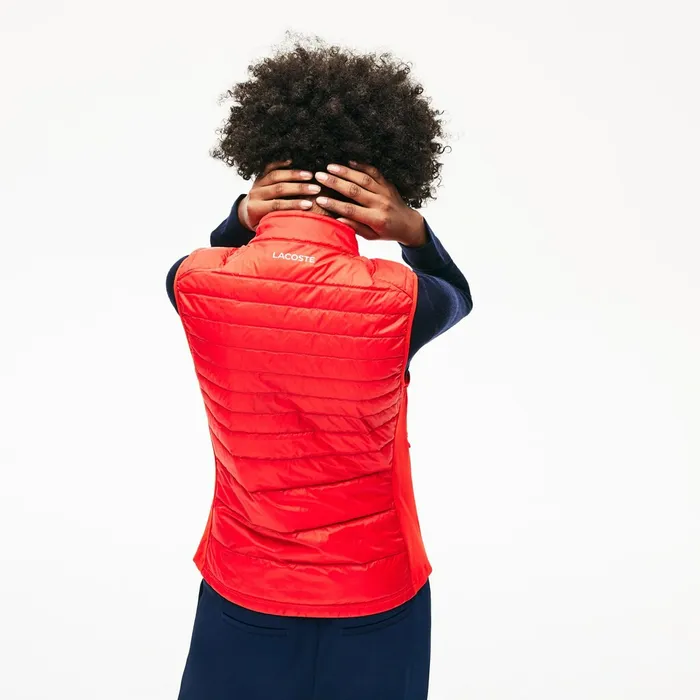 Jackets and Coats Lacoste Womens SPORT WaterResistant Quilted Technical Golf Vest RedNavy Blue Gift for Friend