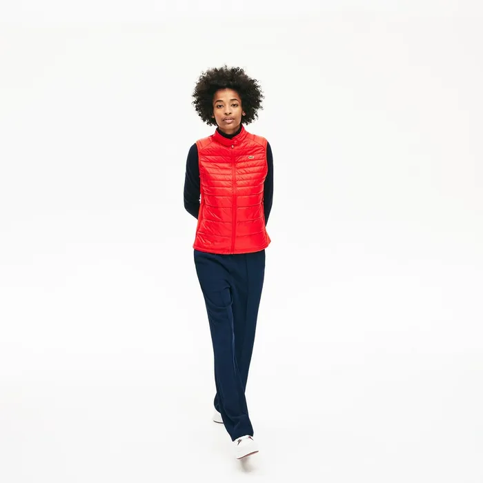 Jackets and Coats Lacoste Womens SPORT WaterResistant Quilted Technical Golf Vest RedNavy Blue Gift for Friend