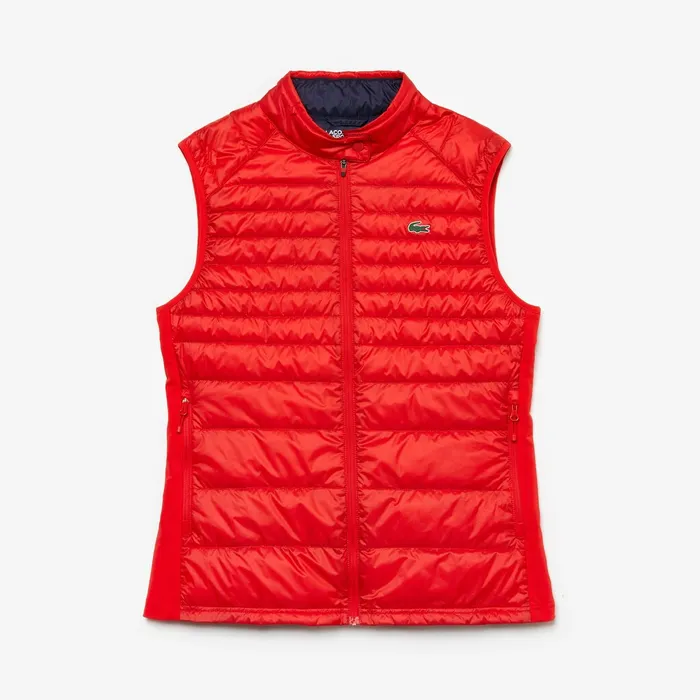 Jackets and Coats Lacoste Womens SPORT WaterResistant Quilted Technical Golf Vest RedNavy Blue Gift for Friend