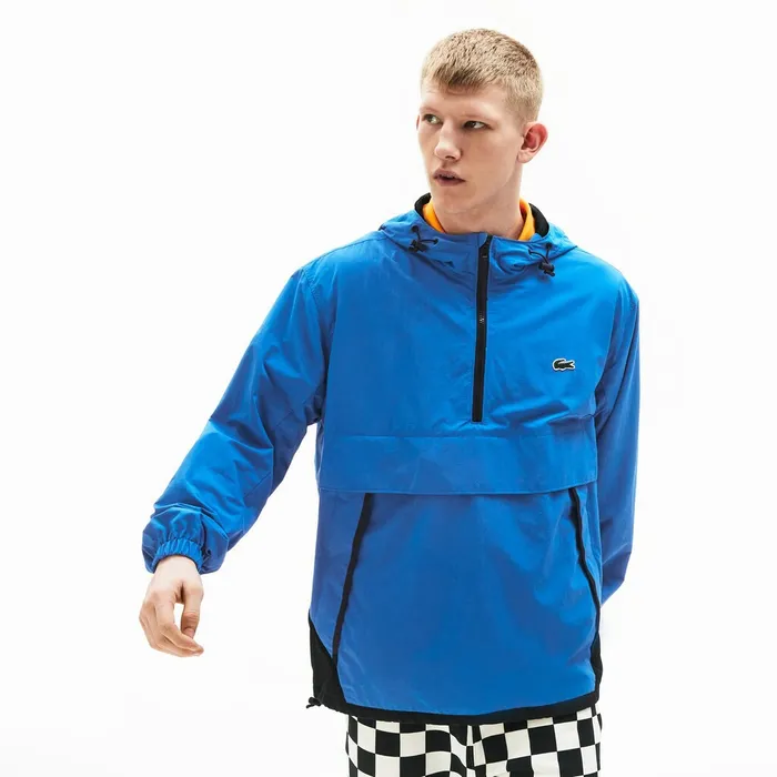 Jackets and Coats Lacoste Womens Unisex LIVE Water Resistant Pullover Windbreaker BlueBlack Gift for Friend