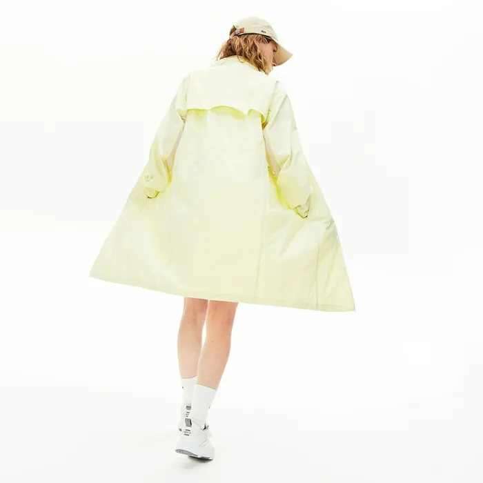Jackets and Coats Lacoste Womens WaterResistant Long Nylon Parka WhiteFlashy Yellow Online Store