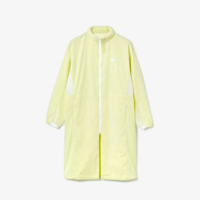 Jackets and Coats Lacoste Womens WaterResistant Long Nylon Parka WhiteFlashy Yellow Online Store
