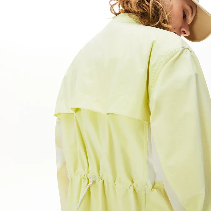 Jackets and Coats Lacoste Womens WaterResistant Long Nylon Parka WhiteFlashy Yellow Online Store