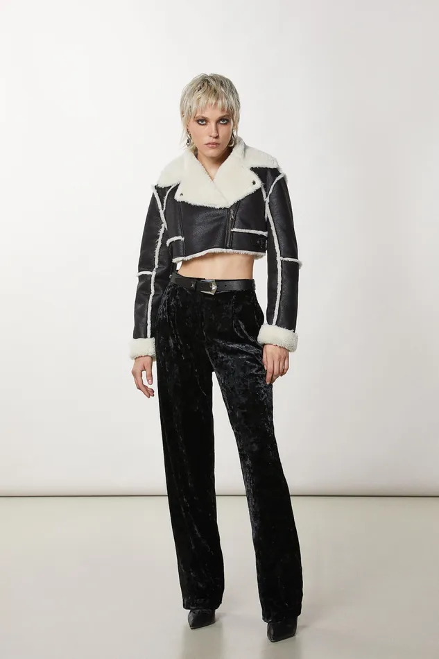 Jackets Women Patrizia Pepe Cropped Jacket Nero and Natural