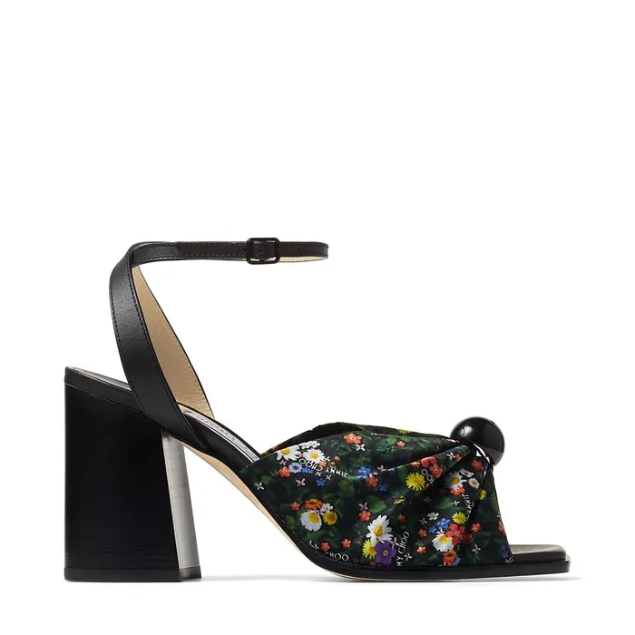 Jasie 85 Black Vachetta Leather Sandals With Multicolour DitsyPrint Silk Strap Multiblack Women JIMMY CHOO Sandals Jasie 85 Black Vachetta Leather Sandals With Multicolour DitsyPrint Silk Strap Multiblack Women JIMMY CHOO Sandals