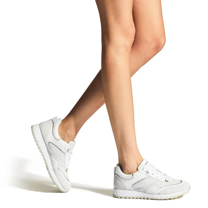 JavaF White Leather Mix And Sport Mesh Low Top Trainers X Whitewhite Women JIMMY CHOO Sneakers