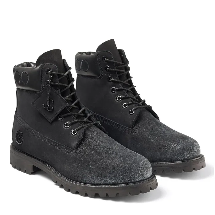 Jc X TimberlandM Black Nubuck Leather Boots With Gunmetal Glitter Blackgunmetal Men JIMMY CHOO Casual Shoes