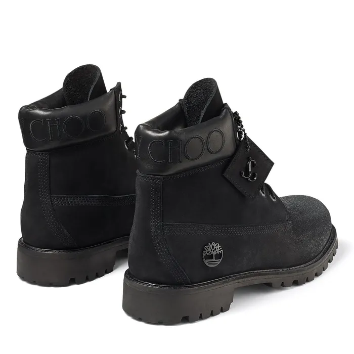 Jc X TimberlandM Black Nubuck Leather Boots With Gunmetal Glitter Blackgunmetal Men JIMMY CHOO Casual Shoes