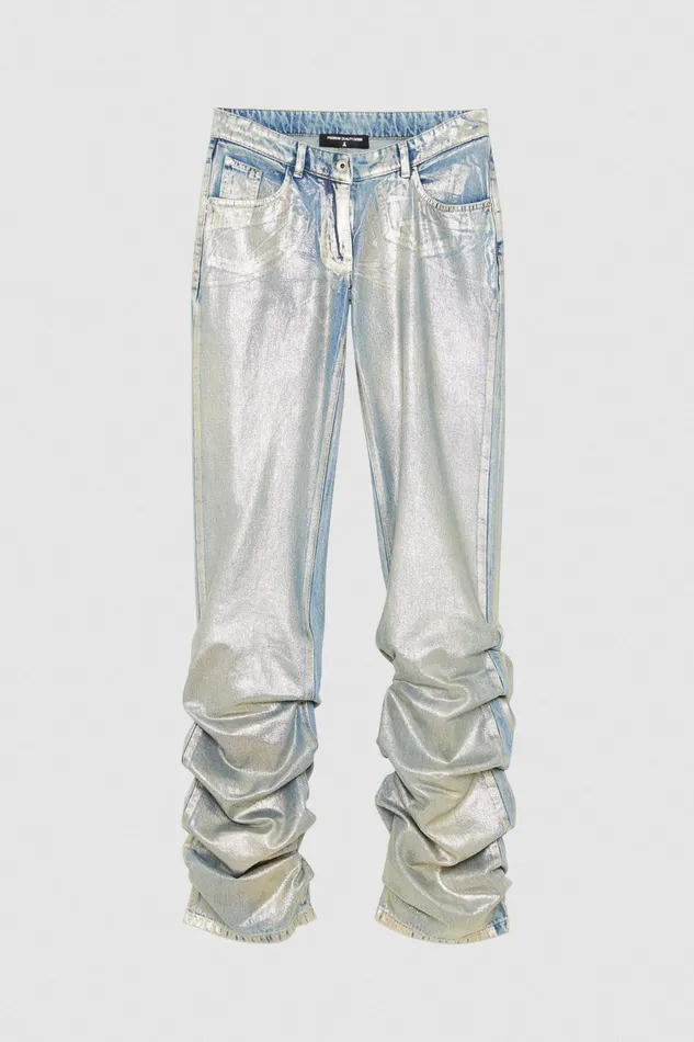 Jeans Women Patrizia Pepe Ruffled Denim Pants Gold Sun Fade Wash