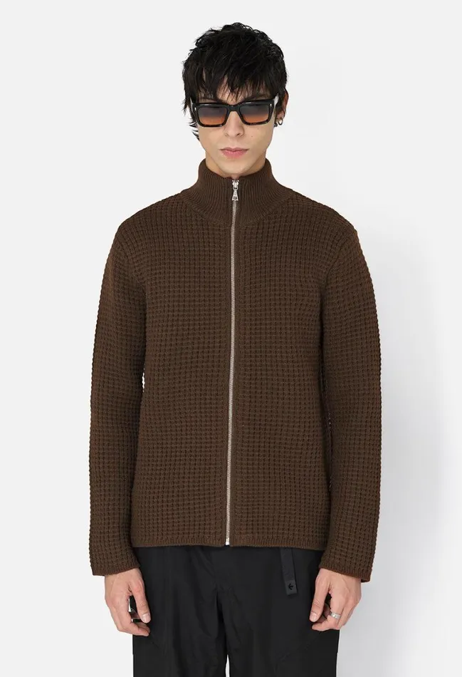 John Elliott Knitwear Wool Waffle Knit FullZip Espresso 8211 Men John Elliott Knitwear Wool Waffle Knit FullZip Espresso 8211 Men