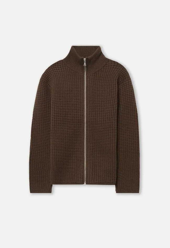 John Elliott Knitwear Wool Waffle Knit FullZip Espresso 8211 Men John Elliott Knitwear Wool Waffle Knit FullZip Espresso 8211 Men