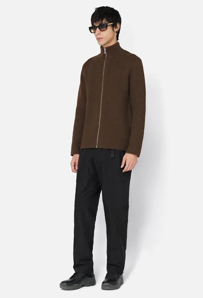 John Elliott Knitwear Wool Waffle Knit FullZip Espresso 8211 Men John Elliott Knitwear Wool Waffle Knit FullZip Espresso 8211 Men