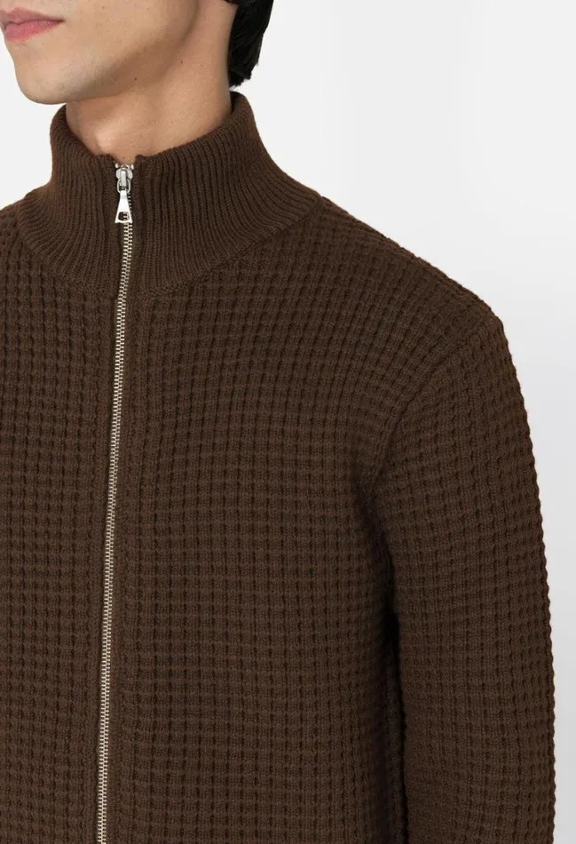 John Elliott Knitwear Wool Waffle Knit FullZip Espresso 8211 Men John Elliott Knitwear Wool Waffle Knit FullZip Espresso 8211 Men