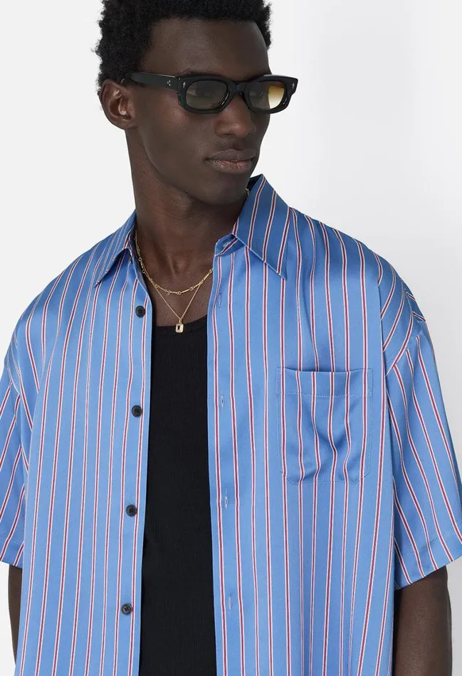 John Elliott Shirts Brushed Silk Button Up Blue X Burgundy 8211 Men