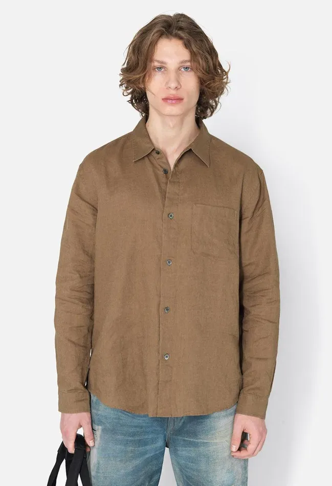 John Elliott Shirts Linen Cloak Button Up Brown 8211 Men John Elliott Shirts Linen Cloak Button Up Brown 8211 Men