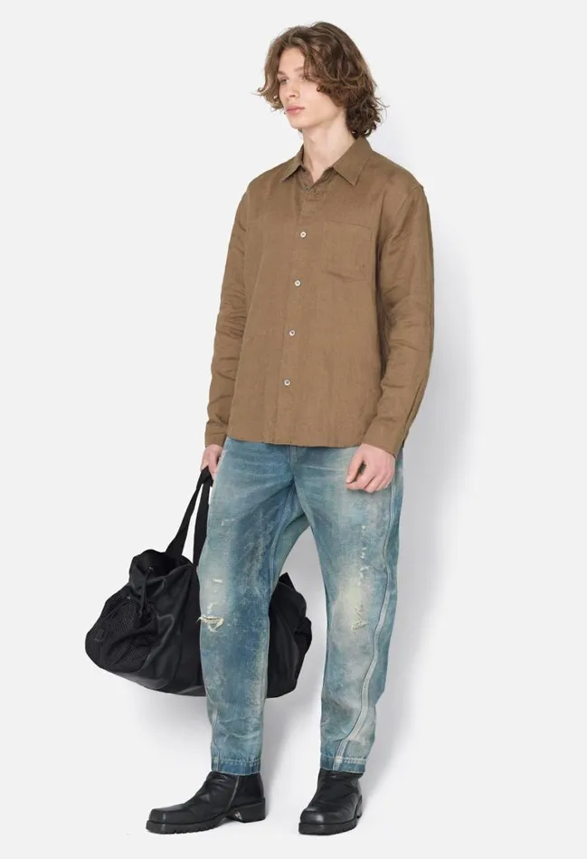 John Elliott Shirts Linen Cloak Button Up Brown 8211 Men John Elliott Shirts Linen Cloak Button Up Brown 8211 Men