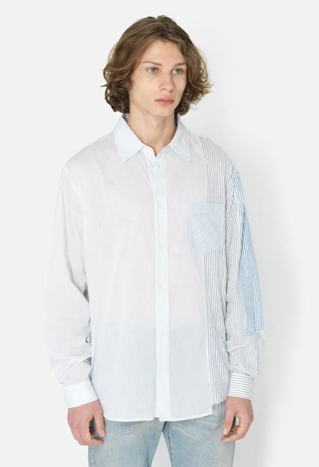 John Elliott Shirts Paneled Button Up Blue X White 8211 Men