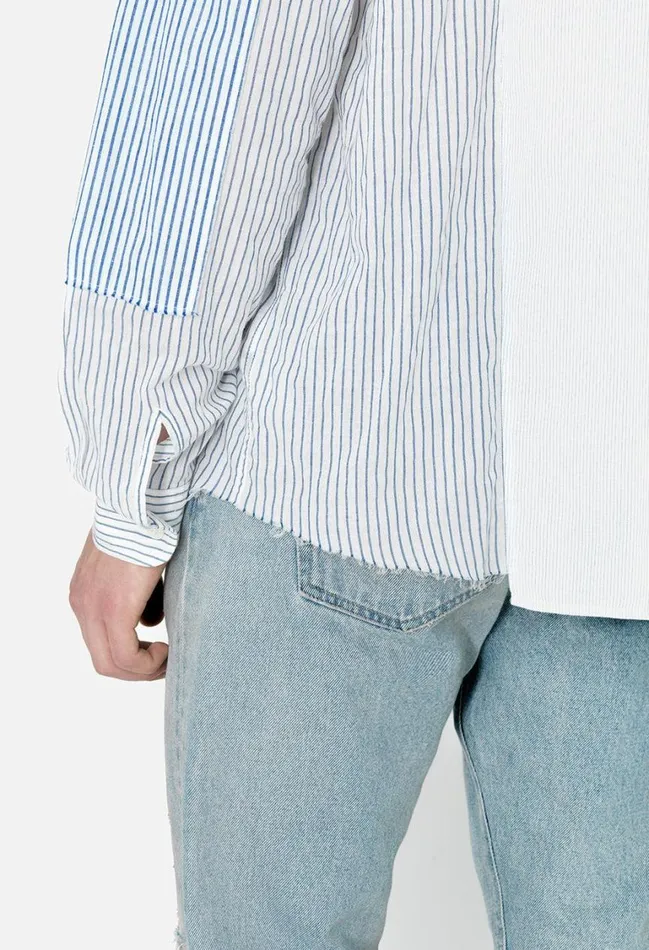 John Elliott Shirts Paneled Button Up Blue X White 8211 Men