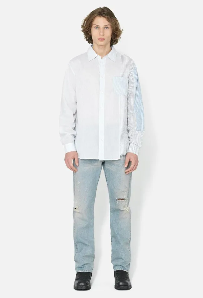 John Elliott Shirts Paneled Button Up Blue X White 8211 Men
