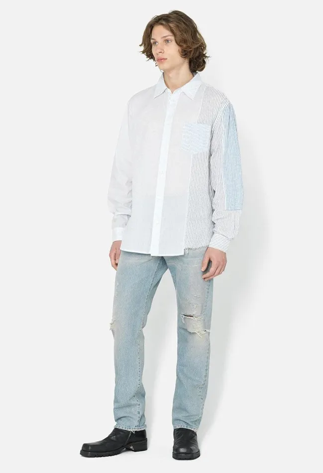 John Elliott Shirts Paneled Button Up Blue X White 8211 Men