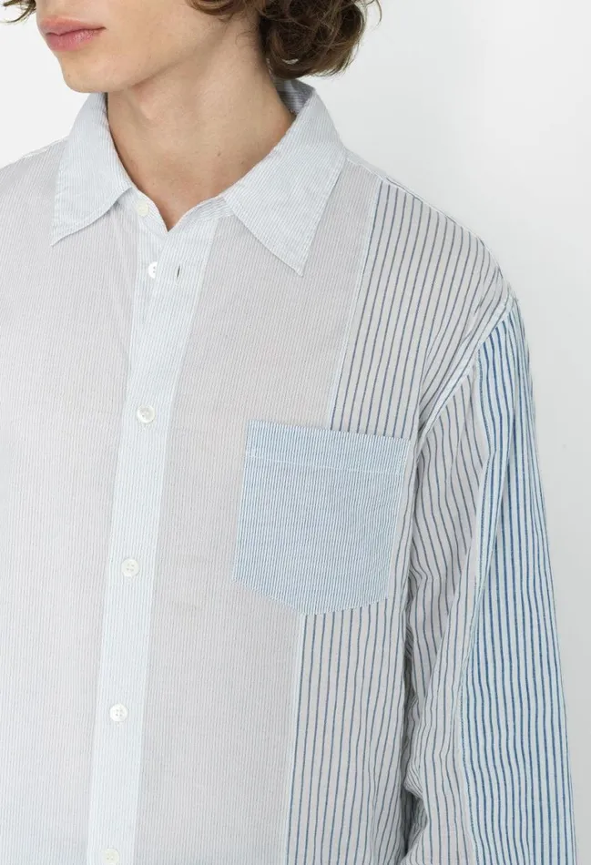 John Elliott Shirts Paneled Button Up Blue X White 8211 Men
