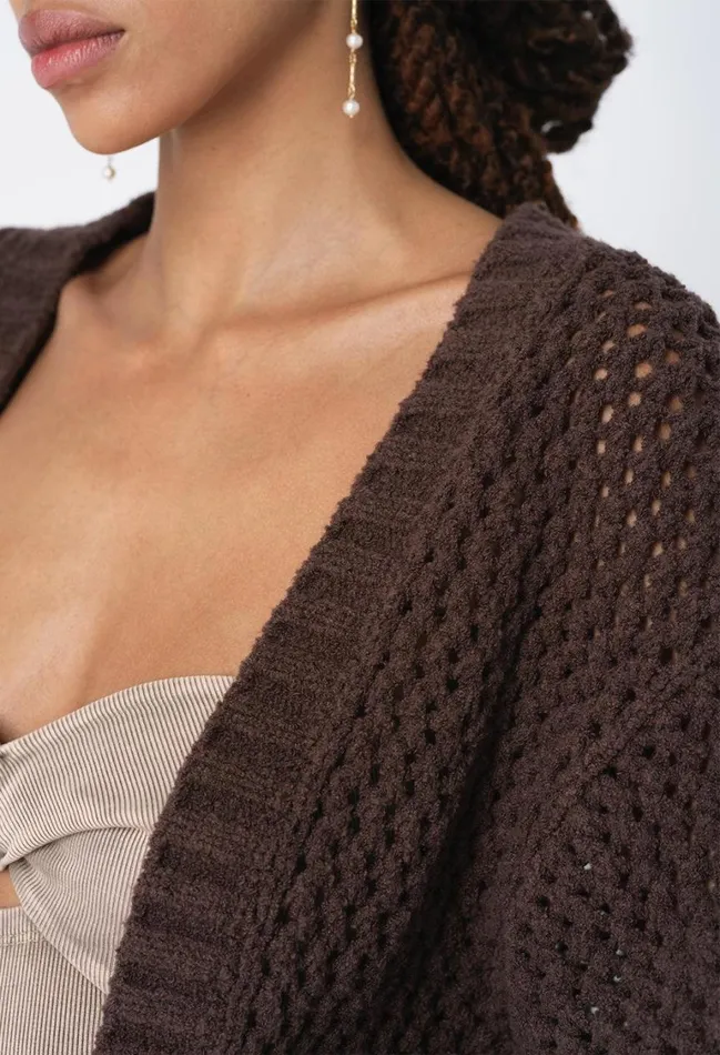 John Elliott Sweaters Foam Boucle Knit Crop Cardigan Chocolate 8211 Women John Elliott Sweaters Foam Boucle Knit Crop Cardigan Chocolate 8211 Women