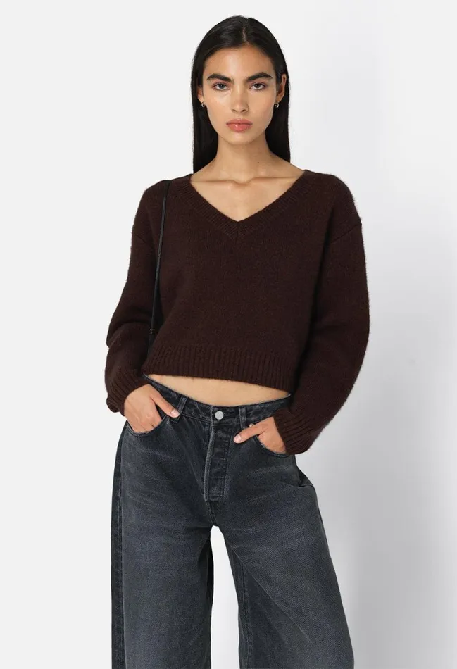 John Elliott Sweaters Foggy Wool V Neck Sweater Americano 8211 Women