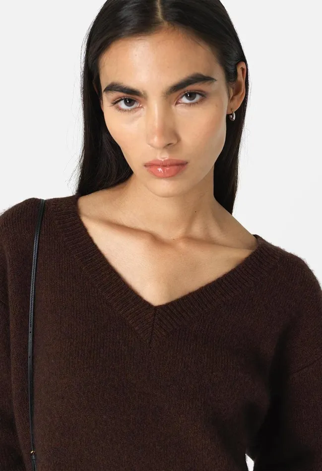 John Elliott Sweaters Foggy Wool V Neck Sweater Americano 8211 Women
