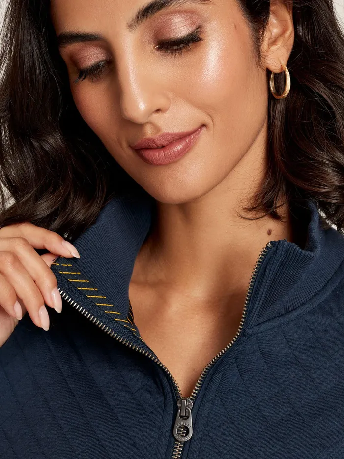 Joules Anisa 8211 Navy Blue Quilted Zip Sweat Top Women Sweatshirts and Hoodies