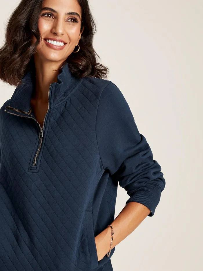 Joules Anisa 8211 Navy Blue Quilted Zip Sweat Top Women Sweatshirts and Hoodies