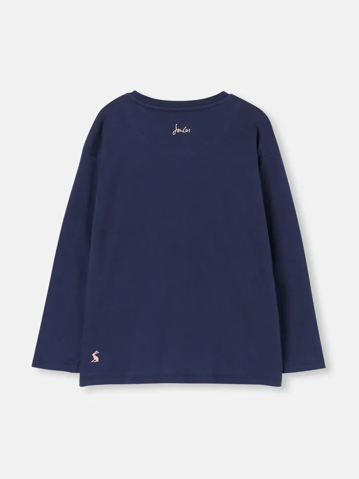 Joules Ava 8211 Navy Long Sleeve Artwork TShirt Girls Tops and Tshirts